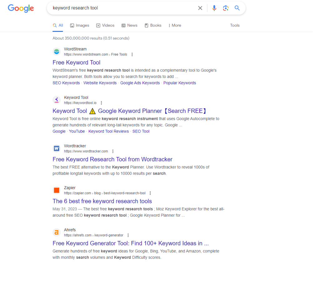 search keyword research tool on Google